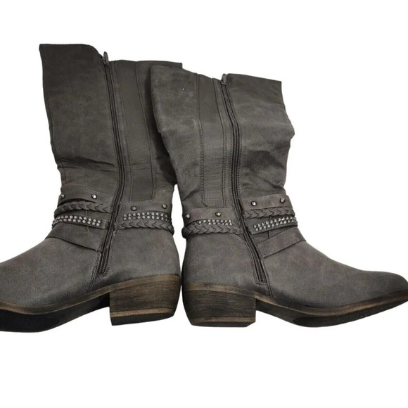 SO Calf-Length Boot Low Heel Women Size 9.5 Gray Rhinestone Studded Zipper - Picture 5 of 7